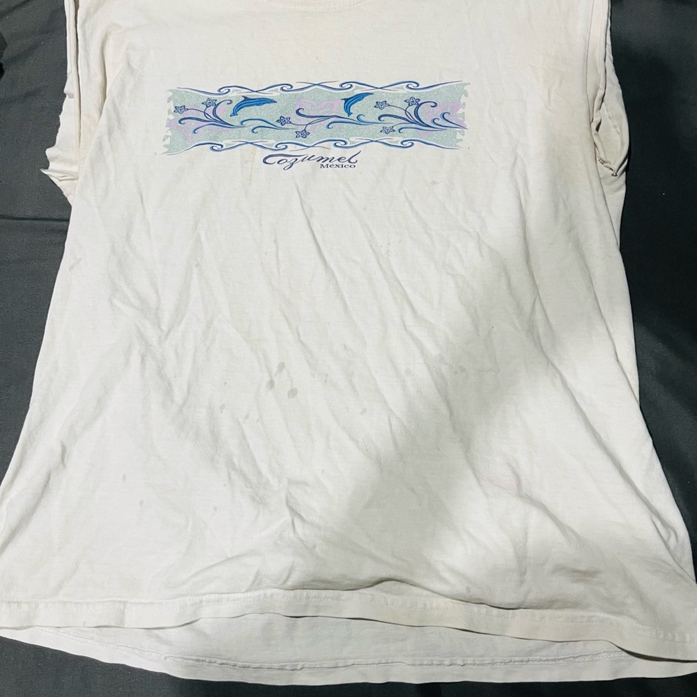White Tank Top with Blue Graphic
